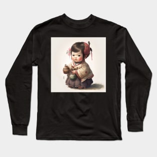 Korean Traditional Girl Drawing Illustration Long Sleeve T-Shirt